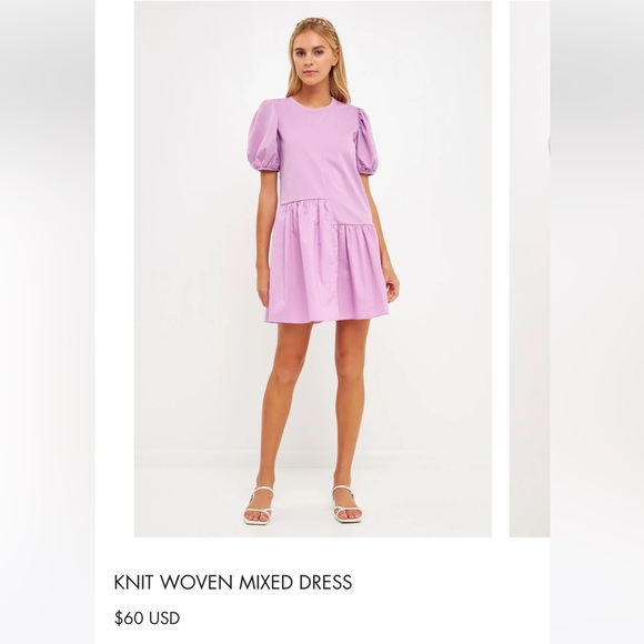 Gently worn English Factory Mixed Media Mini dress in Lilac. Size M. - Picture 6 of 6